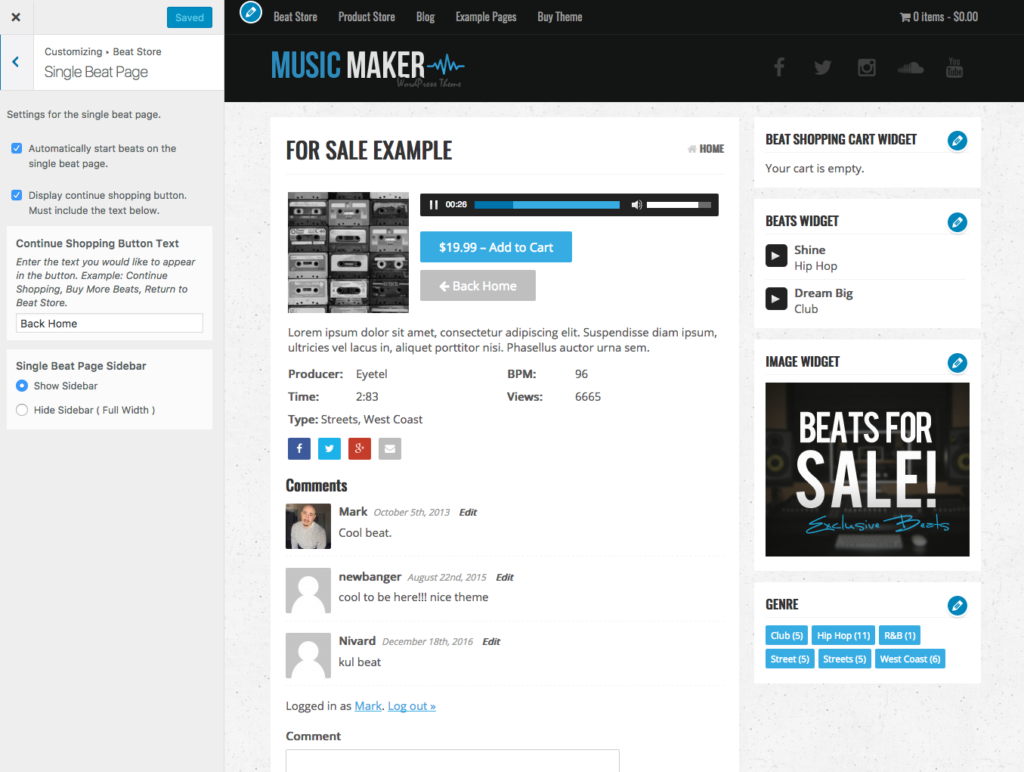 Beat Store Settings & Overview – Music Maker WordPress Theme Help