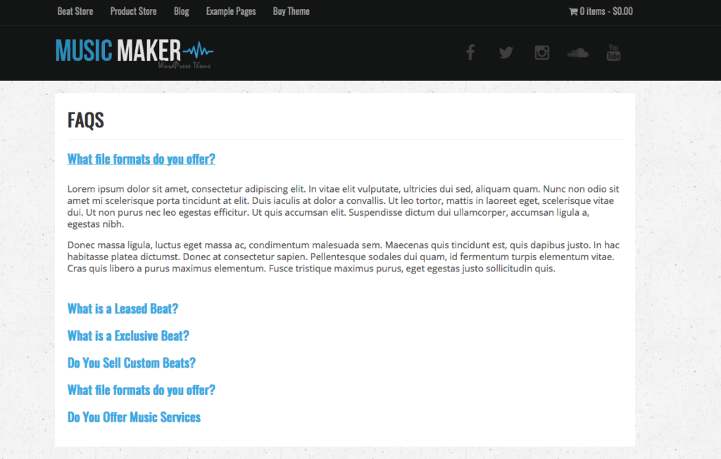 FAQ Page – Music Maker WordPress Theme Help