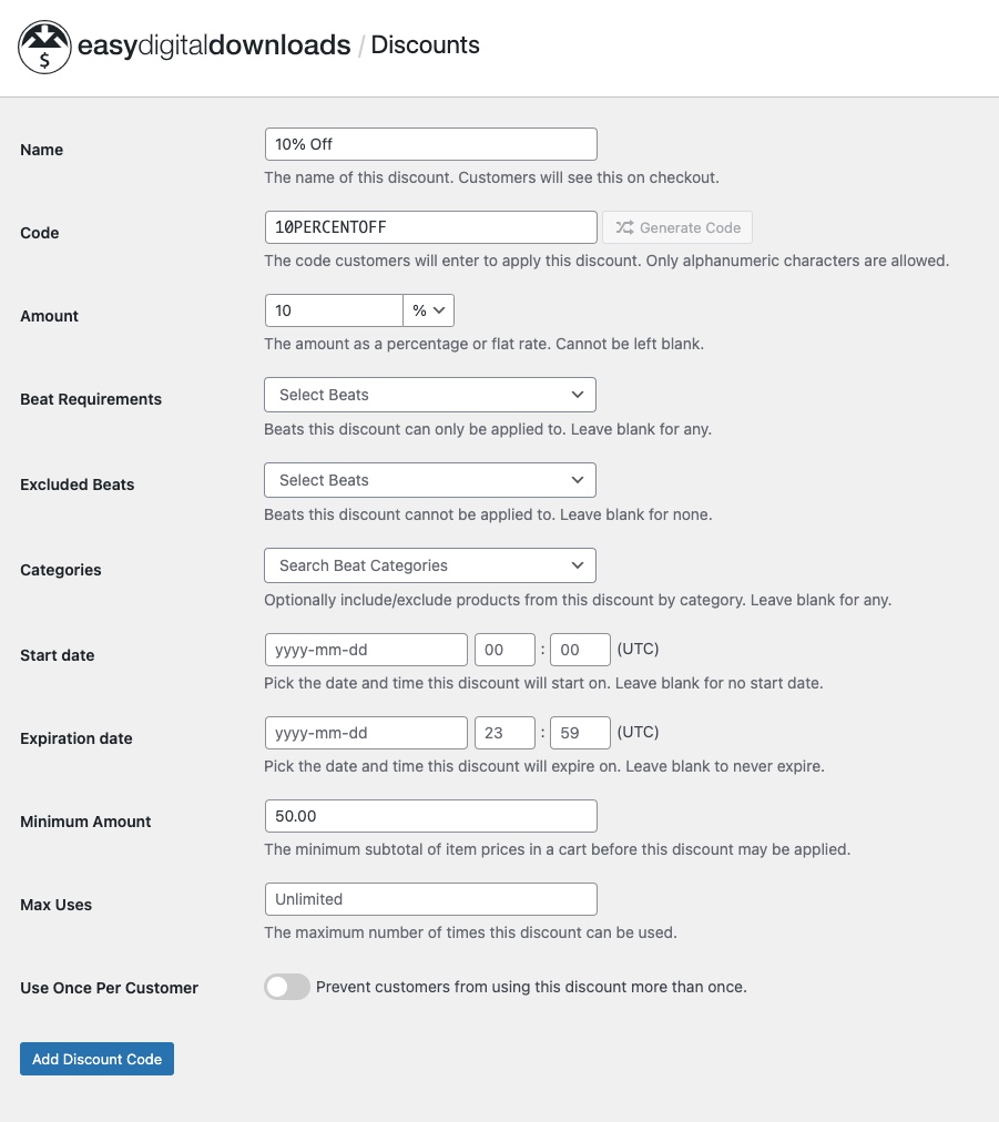 Example Discount
